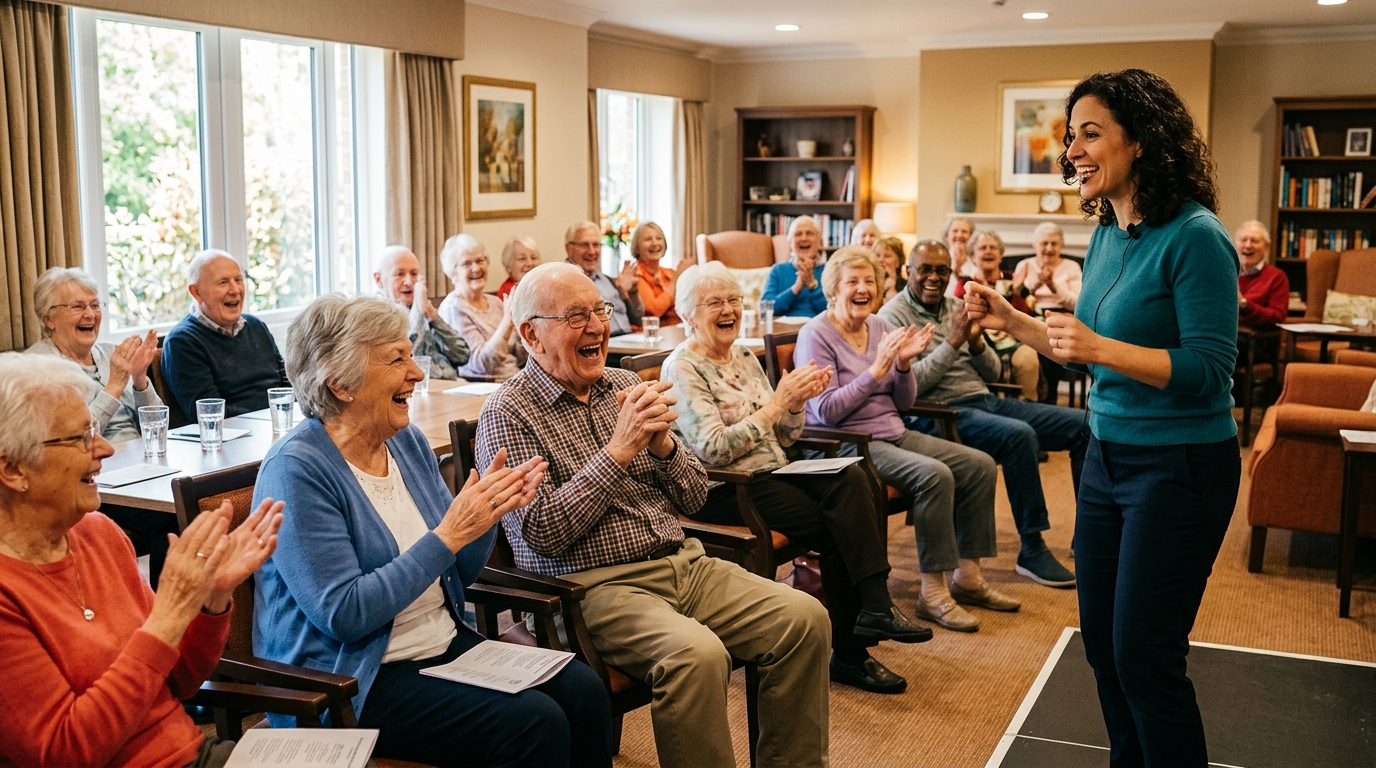 Residents laughing during a Laughter on Call session